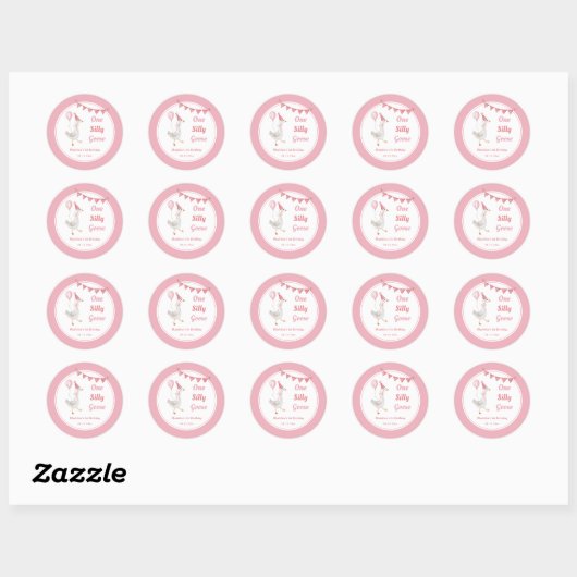Een Gekke Goose Pink Girl Verjaardag Ronde Sticker (Vel)