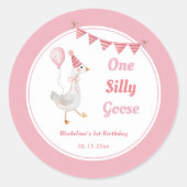 Een Gekke Goose Pink Girl Verjaardag Ronde Sticker (Voorkant)