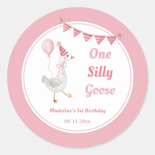Een Gekke Goose Pink Girl Verjaardag Ronde Sticker (Voorkant)