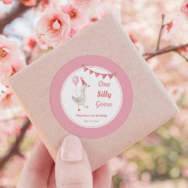 Een Gekke Goose Pink Girl Verjaardag Ronde Sticker