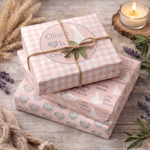 Een Gekke Goose Pink Girl's verjaardagsfeestje Inpakpapier Vel