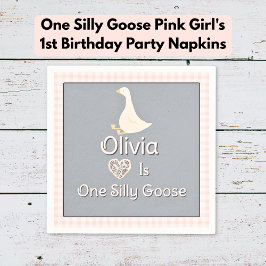 Een Gekke Goose Pink Grey Girl's verjaardagsfeestj Servet