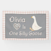 Een Gekke Goose Pink Grey Girl's verjaardagsfeestj Spandoek (Horizontaal)