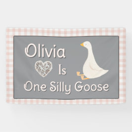 Een Gekke Goose Pink Grey Girl's verjaardagsfeestj Spandoek