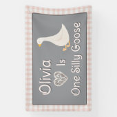 Een Gekke Goose Pink Grey Girl's verjaardagsfeestj Spandoek (Verticaal)