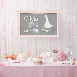 Een Gekke Goose Pink Grey Girl's verjaardagsfeestj Spandoek