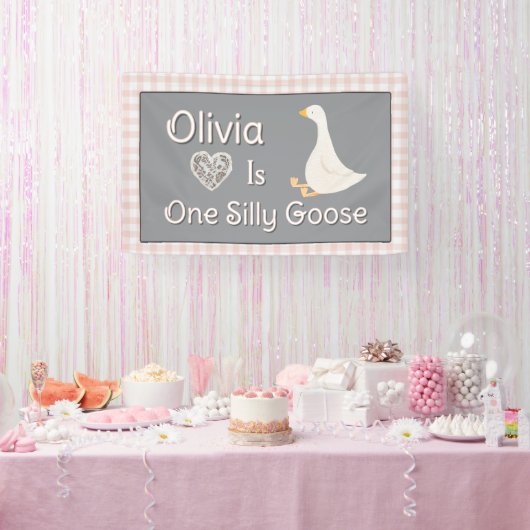 Een Gekke Goose Pink Grey Girl's verjaardagsfeestj Spandoek (Feest)