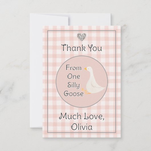 Een Gekke Goose Pink Grey verjaardagsfeestje Bedankkaart (Voorkant)