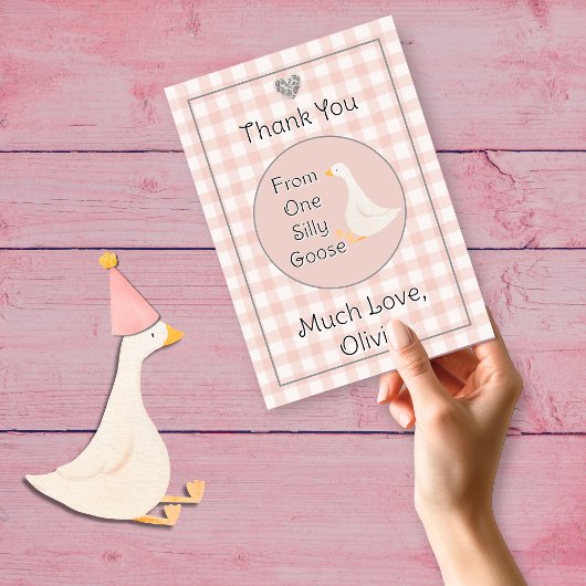 Een Gekke Goose Pink Grey verjaardagsfeestje Bedankkaart