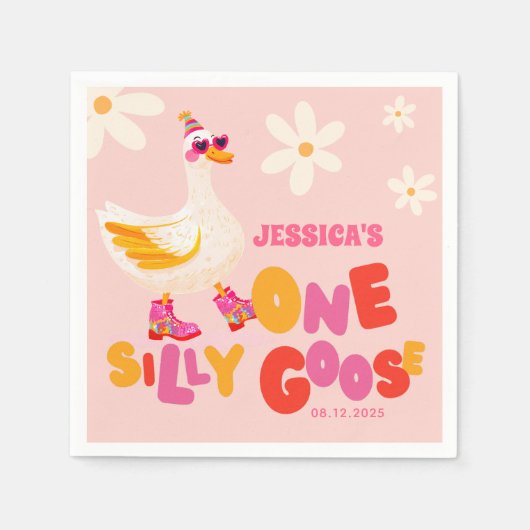 Een Gekke Goose Retro Roze Kinderen Verjaardagsfee Servet (Voorkant)