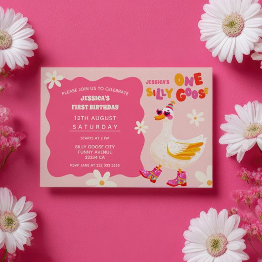 Een Gekke Goose Retro Roze Zomer Kinderen Verjaard Kaart