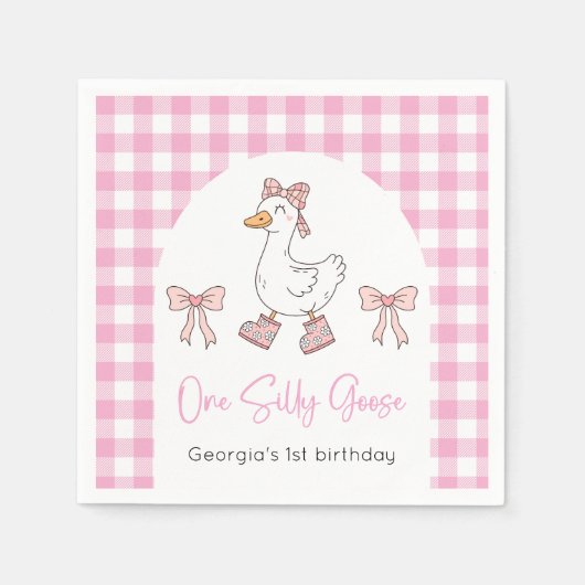 Een Gekke Goose Roze 1e Verjaardag Servet (Voorkant)