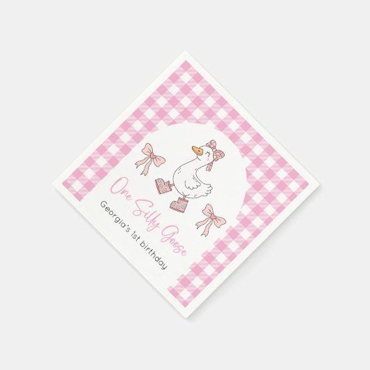 Een Gekke Goose Roze 1e Verjaardag Servet (Hoek)