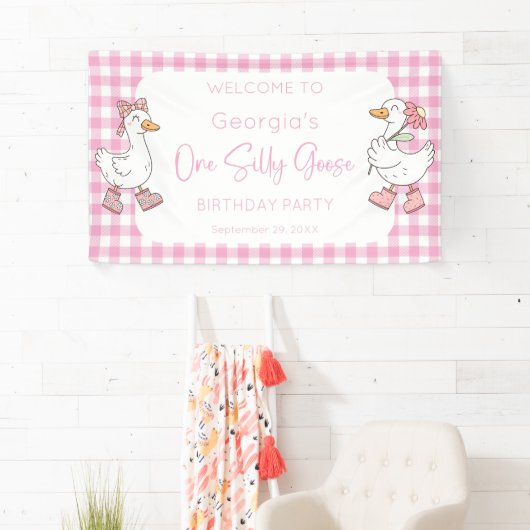 Een Gekke Goose Roze 1e Verjaardag Welkom Spandoek (Insitu)