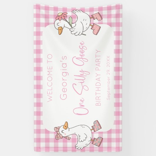 Een Gekke Goose Roze 1e Verjaardag Welkom Spandoek (Verticaal)