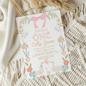 Een Gekke Goose Roze Bloemen 1e Verjaardag Kaart