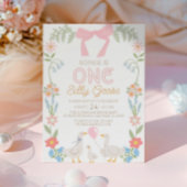 Een Gekke Goose Roze Bloemen 1e Verjaardag Kaart