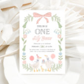 Een Gekke Goose Roze Bloemen 1e Verjaardag Kaart