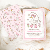 Een Gekke Goose Roze Bow Bloemen 1e Verjaardag Kaart