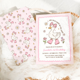 Een Gekke Goose Roze Bow Bloemen 1e Verjaardag Kaart