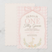 Een Gekke Goose Roze Bow Bloemen 1e Verjaardag Kaart (Voorkant / Achterkant)