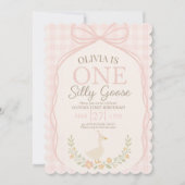Een Gekke Goose Roze Bow Bloemen 1e Verjaardag Kaart (Voorkant)