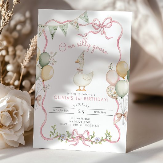 Een Gekke Goose Roze Meisje 1e Verjaardag Kaart