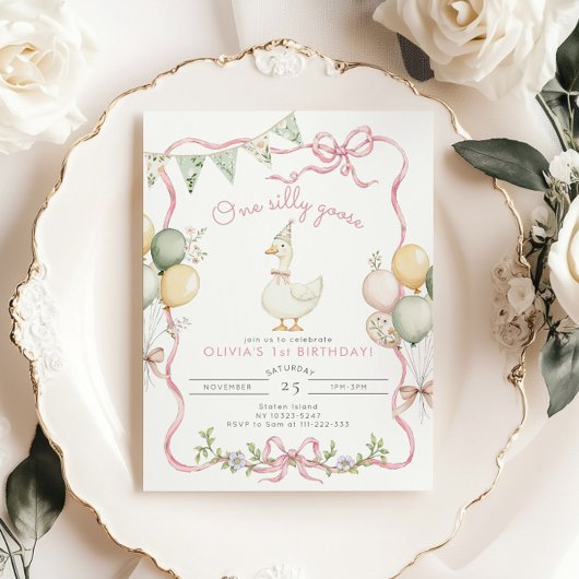 Een Gekke Goose Roze Meisje 1e Verjaardag Kaart