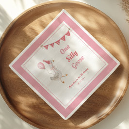 Een Gekke Goose Roze Meisje 1e Verjaardag Servet