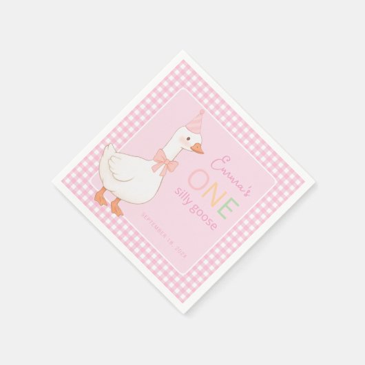 Een Gekke Goose Roze Meisje Eerste Verjaardag Part Servet (Hoek)