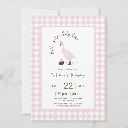 Een Gekke Goose Roze Meisjes 1e Verjaardag Kaart (Voorkant)