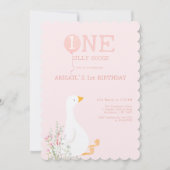 Een Gekke Goose Roze Meisjes 1e Verjaardag Kaart (Voorkant)