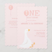 Een Gekke Goose Roze Meisjes 1e Verjaardag Kaart (Voorkant / Achterkant)