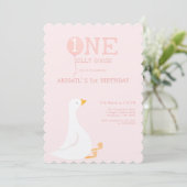 Een Gekke Goose Roze Meisjes 1e Verjaardag Kaart (Staand voorkant)