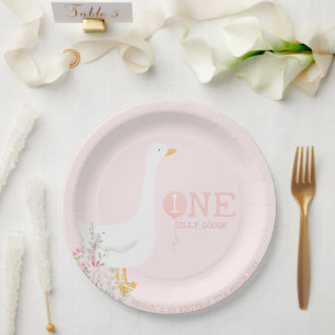 Een Gekke Goose Roze Meisjes 1e Verjaardag Papieren Bordje