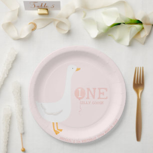 Een Gekke Goose Roze Meisjes 1e Verjaardag Papieren Bordje