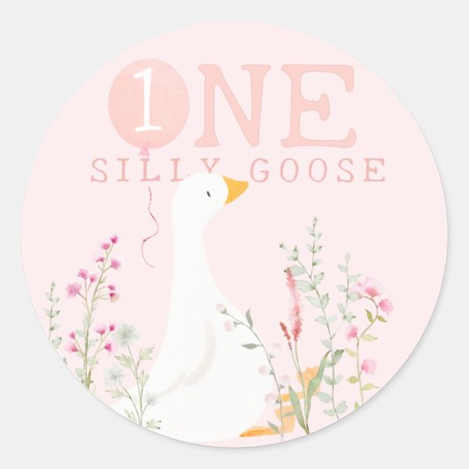 Een Gekke Goose Roze Meisjes 1e Verjaardag Ronde Sticker (Voorkant)