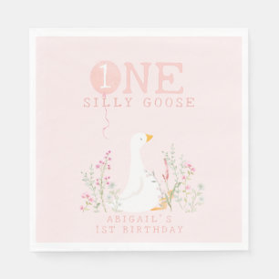 Een Gekke Goose Roze Meisjes 1e Verjaardag Servet