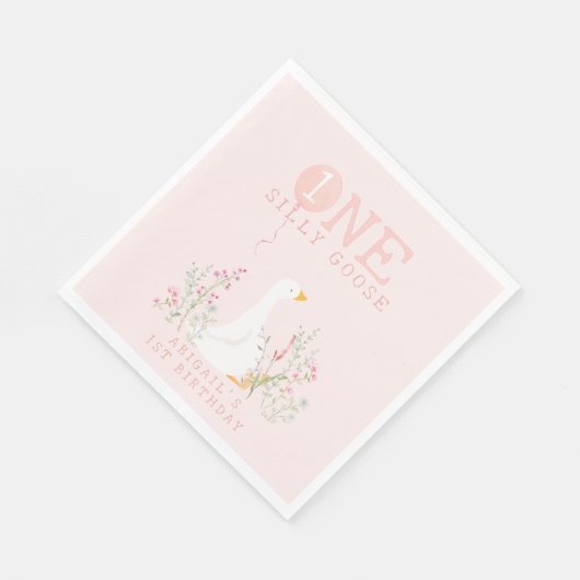 Een Gekke Goose Roze Meisjes 1e Verjaardag Servet (Hoek)