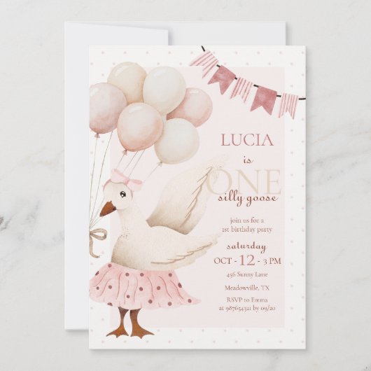 Een Gekke Goose Roze Pastel 1e Verjaardag Kaart (Voorkant)