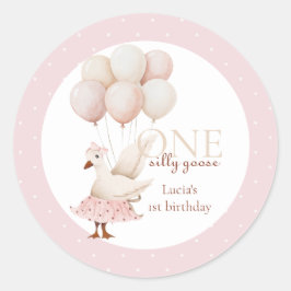 Een Gekke Goose Roze Pastel 1e Verjaardag Ronde Sticker