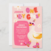 Een Gekke Goose Roze Retro Kinder Eerste Verjaarda Kaart (Voorkant)
