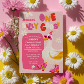 Een Gekke Goose Roze Retro Kinder Eerste Verjaarda Kaart