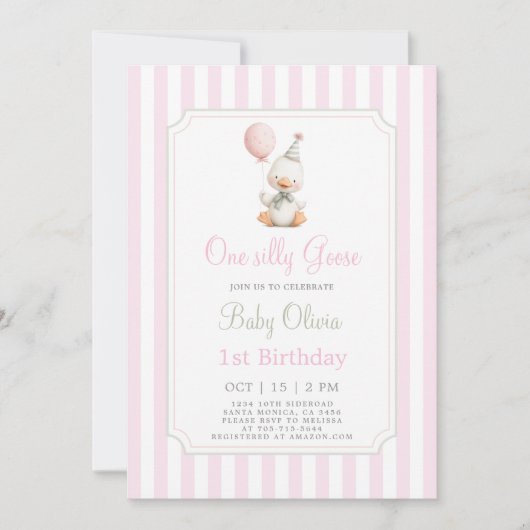 Een Gekke Goose Sage 1e verjaardag meisje uitnodig Kaart (Voorkant)
