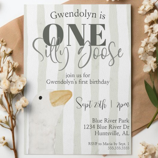 Een Gekke Goose Schattigee Waterverf 1e verjaardag Kaart