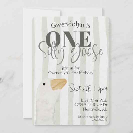 Een Gekke Goose Schattigee Waterverf 1e verjaardag Kaart (Voorkant)