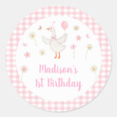 Een Gekke Goose Spring Pink Daisy eerste verjaarda Ronde Sticker (Voorkant)