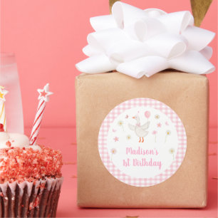 Een Gekke Goose Spring Pink Daisy eerste verjaarda Ronde Sticker