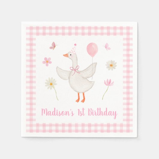 Een Gekke Goose Spring Pink Daisy eerste verjaarda Servet (Voorkant)