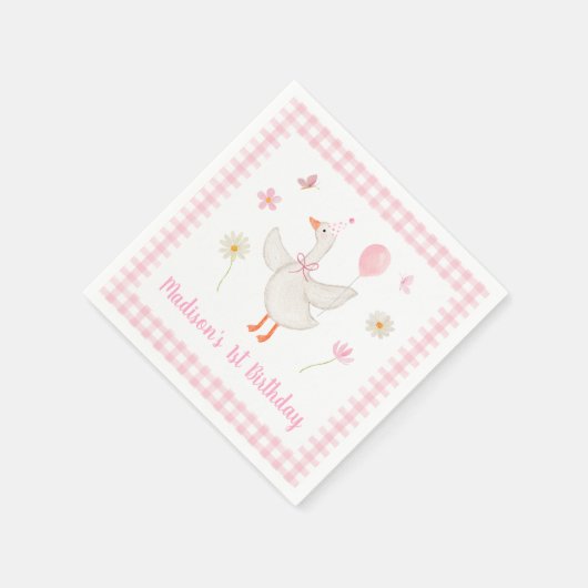 Een Gekke Goose Spring Pink Daisy eerste verjaarda Servet (Hoek)